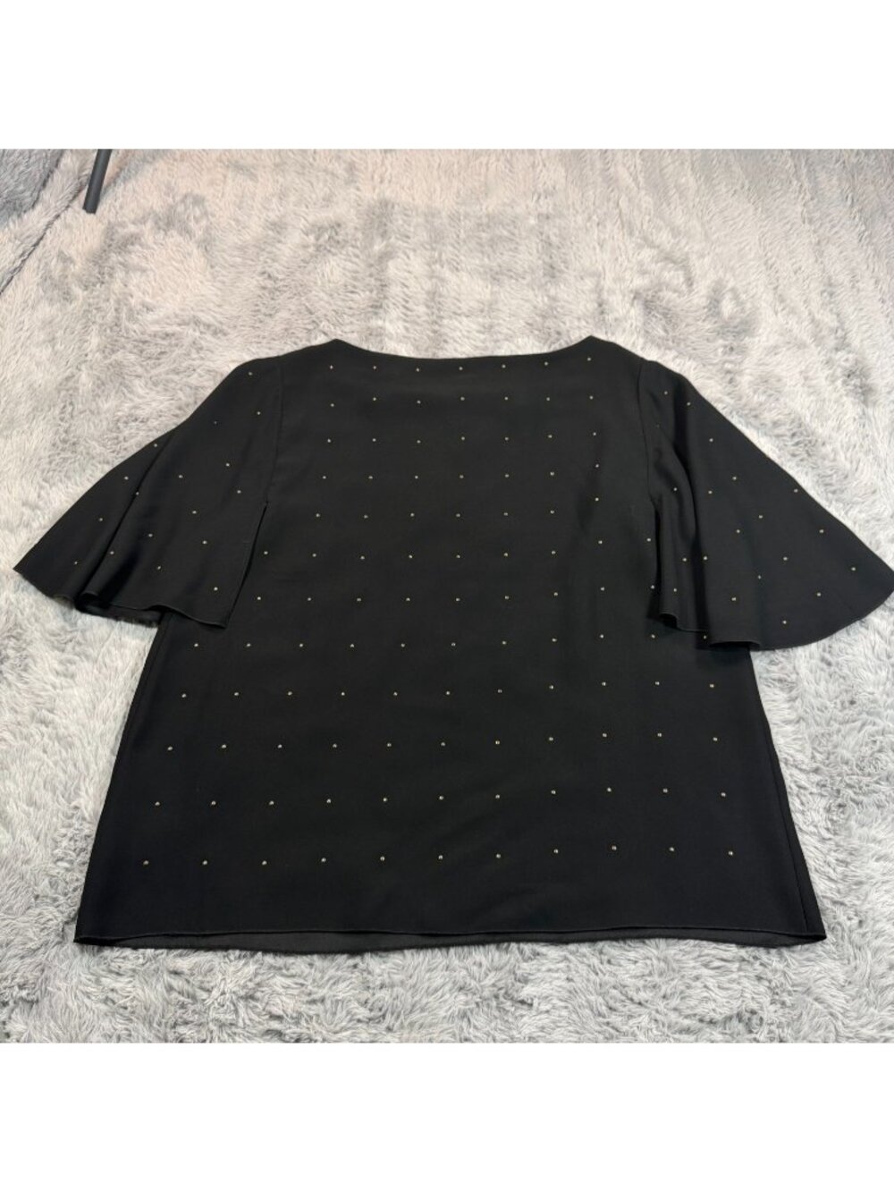 Herritage Collection BR Blouse Top Women's L Black Flutter Sleeve Embellishment